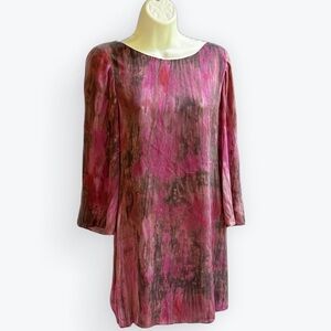 Alice + Olivia Silk Watercolor Boho-Chic Ethereal Belled Sleeve Mini Dress - S